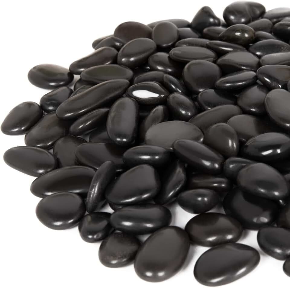 GASPRO 30 Pound River Rocks, Decorative Stones for Walkways, Outdoor Landscaping, Garden, Yard, 1 to 2 Inch, Black Polished Pebbles for Planters, Flower Beds, Vase
