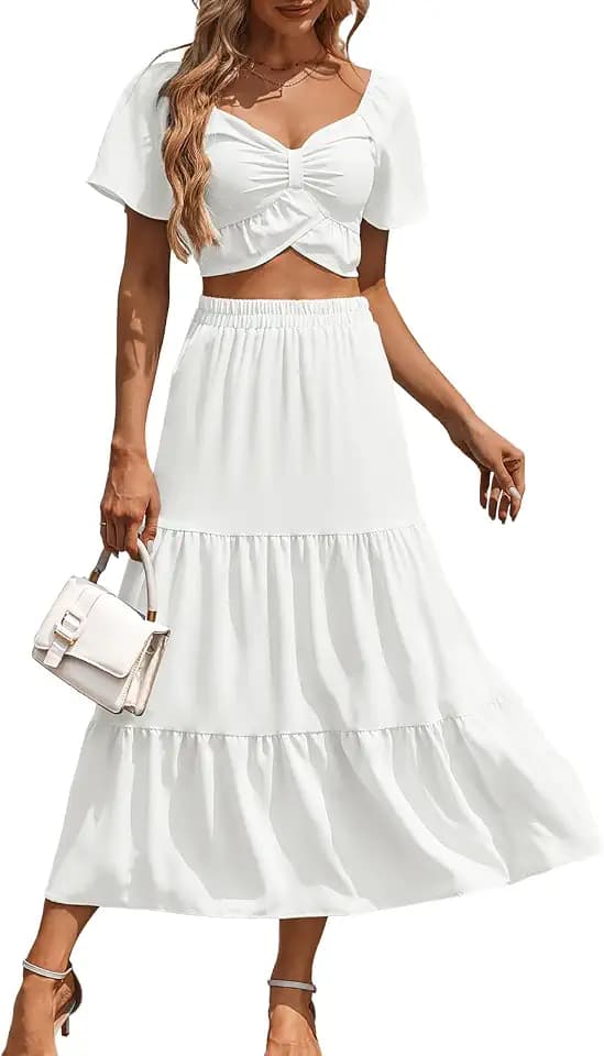 DRESSTELLS Women Outfit 2 Piece Skirt Top Dress Set Homecoming 2026 White S