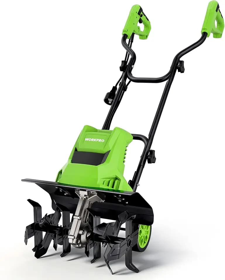 WORKPRO Corded Electric Garden Tiller & Cultivator, 16" Tilling Width & 8.7" Depth, 12.5A Corded Rototiller, 6 Steel Tines, 4-Position Adjustable Wheels, for Garden, Lawn & Flower Beds