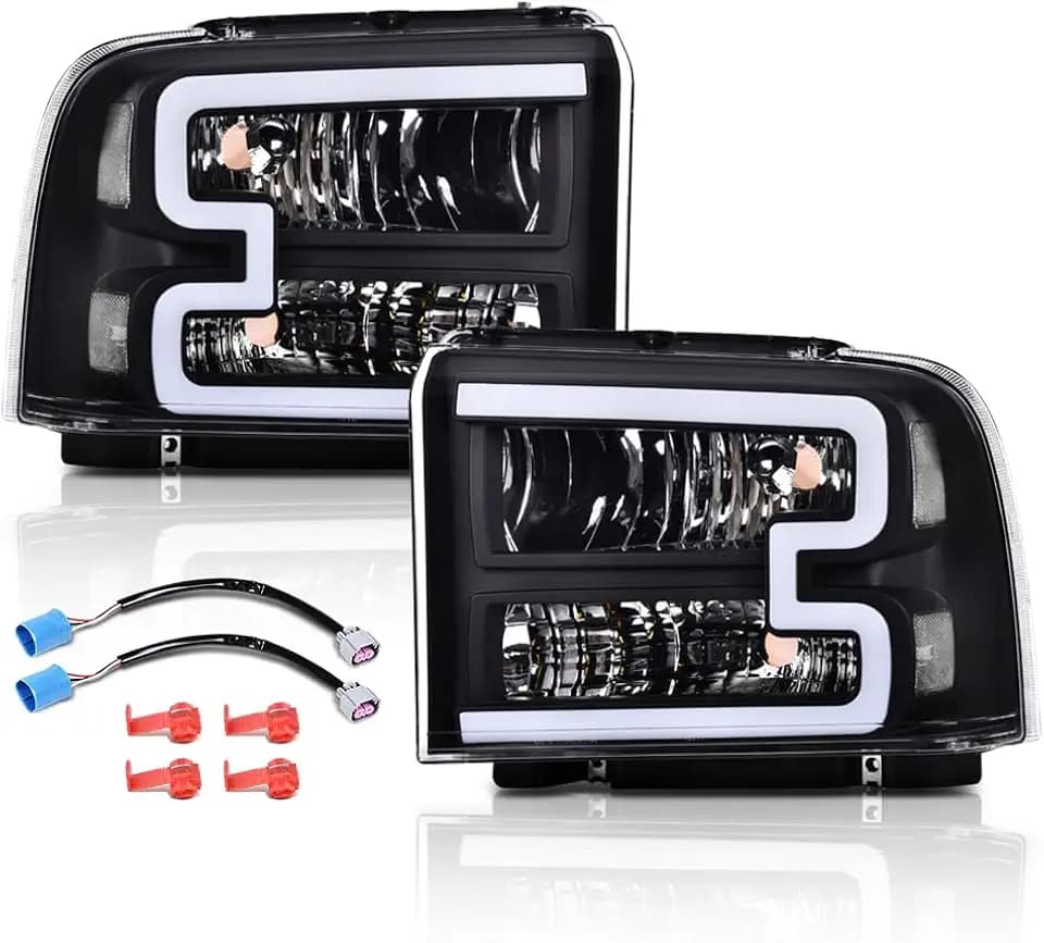 PIT66 LED Headlights w/Harness Fit 2005-2007 F250-F550, 05 Excursion