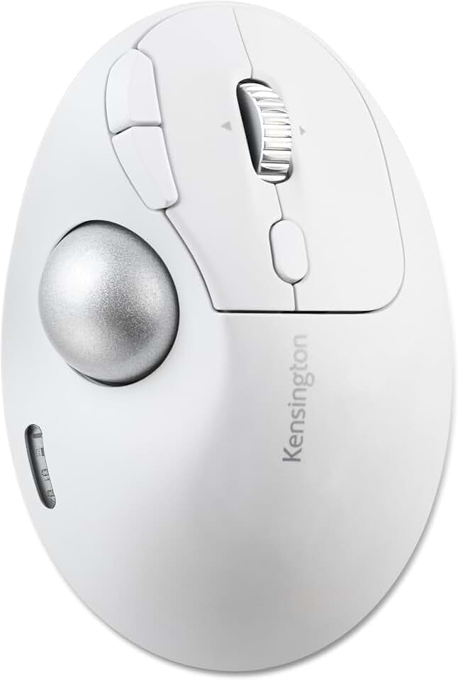 Kensington TB550 Wireless Trackball Mouse, Rechargeable Battery, Bluetooth(LE) & 2.4GHz Wireless Connections, Ergonomic Design, 4D Scroll Wheel, 128-bit AES Encryption, White-Silver (K72180WWVN)