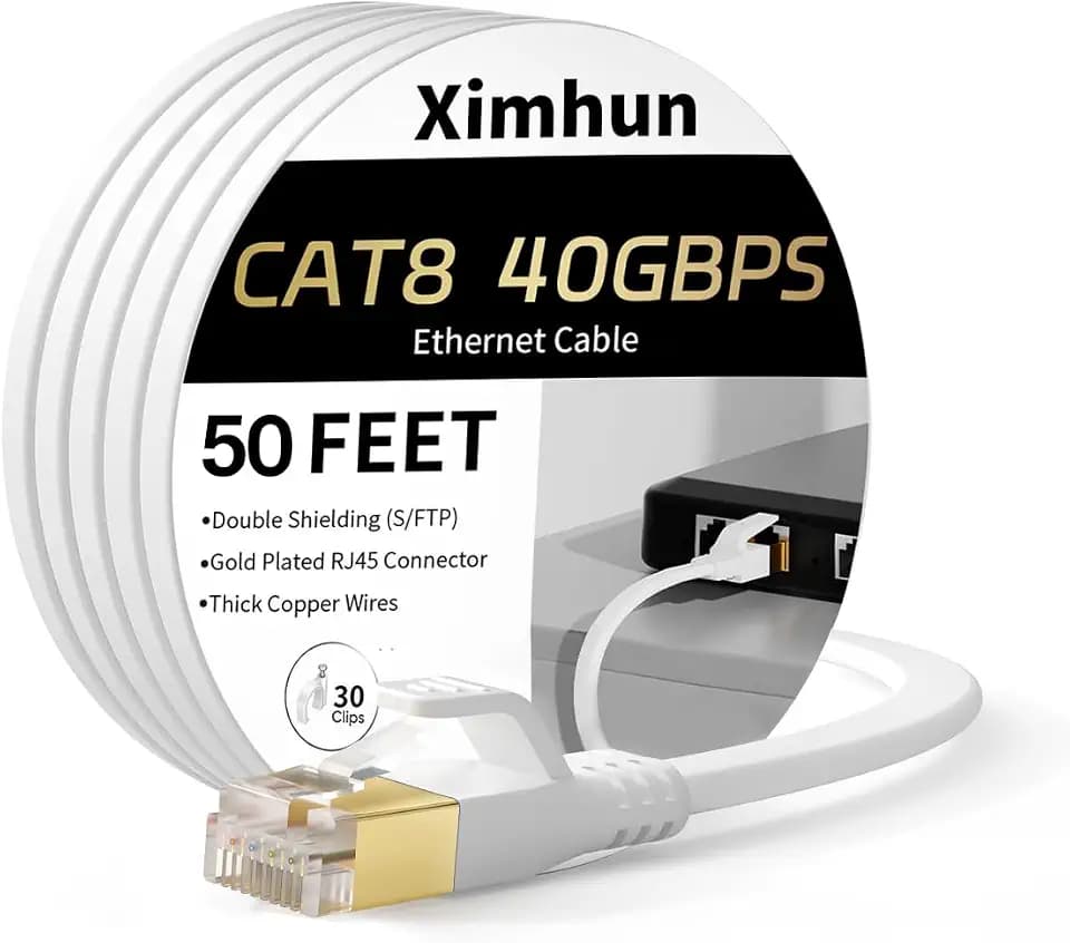 Cat 8 Ethernet Cable 50ft, High-Speed Internet Cable Network Cord with RJ45 Connector 40Gbps 2000Mhz Heavy Duty LAN Cable Shielded for Gaming Router Modem PS5 Xbox