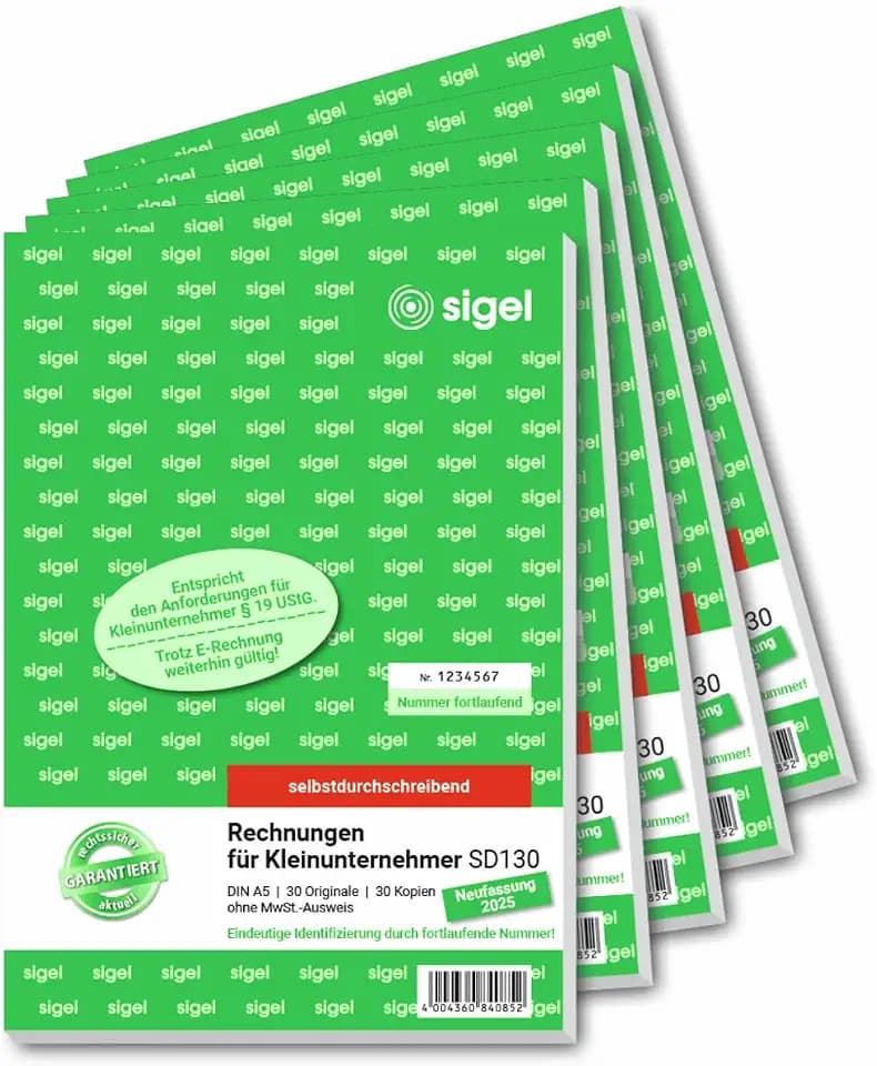 SIGEL Rechnungsblock Kleinunternehmer A5 5 Stück 2x30 Blatt