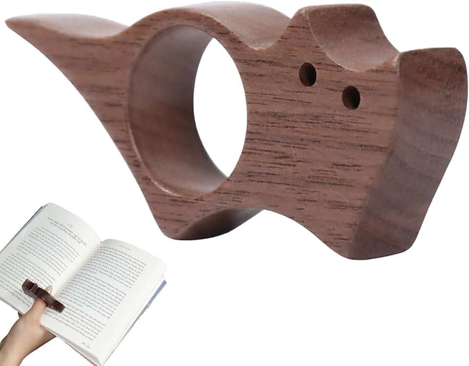Buchseitenhalter aus Walnussholz, Katzenmotiv Buch Zubehör Buchklammer
