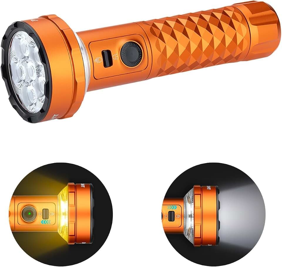 OLIGHT Prowess LED Taschenlampe mit Bidirektionalem Licht, 5000 Lumen Kaltweiß-Lampe,245m Reichweite Wiederaufladbare Leuchte mit Holster und USB-C für Outdoor und Camping, IPX7 (Orange)