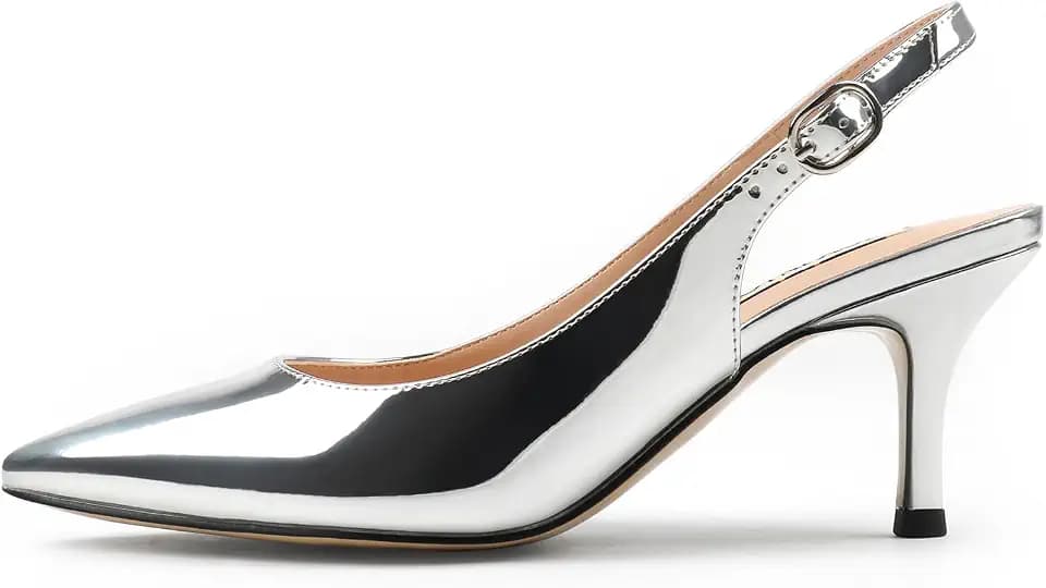 JOY IN LOVE Slingback Kitten Heels for Women Closed Pointed Toe Pumps Dress Shoes