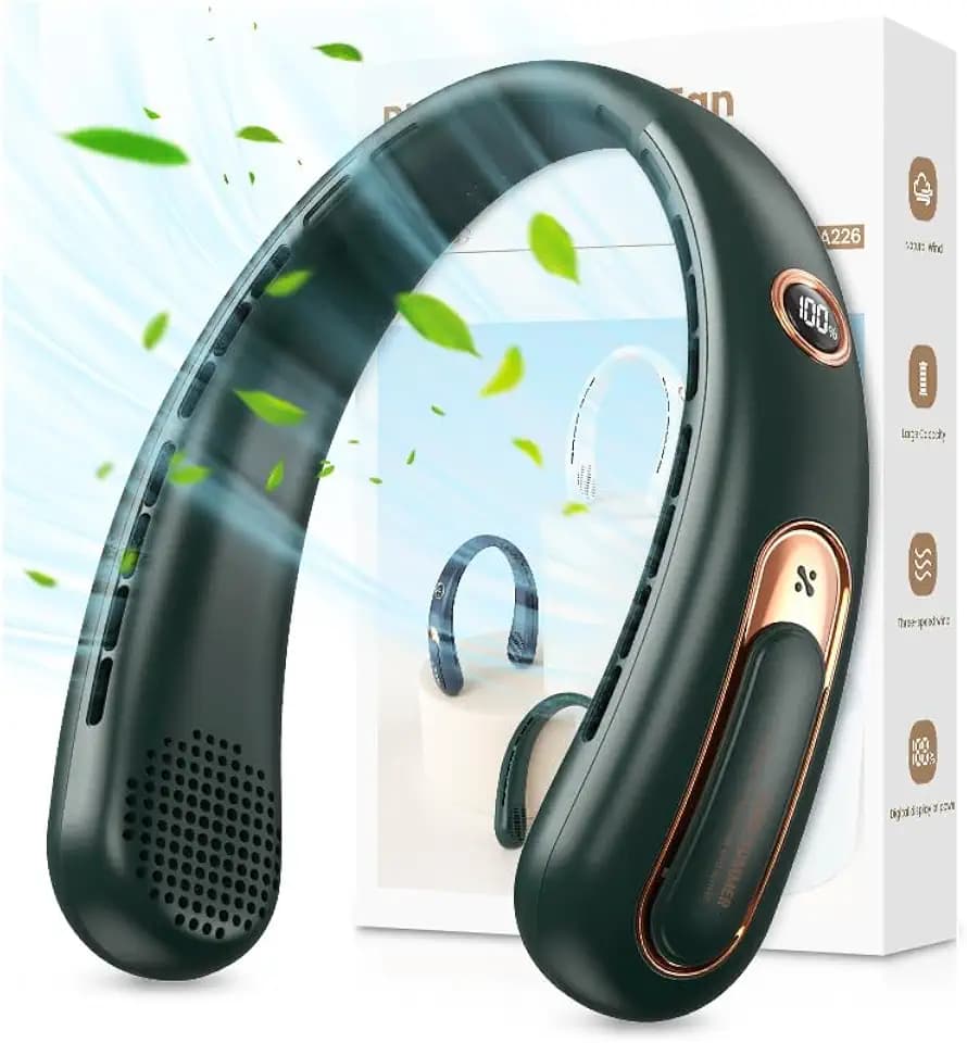 Halsventilator, Flügelloser tragbarer Halsventilator, 4000 mAh, USB-wiederaufladbarer Gesichtsventilator, 3 Geschwindigkeiten, persönlicher Kühlventilator mit 360° Luftstrom, für Hitzewallungen