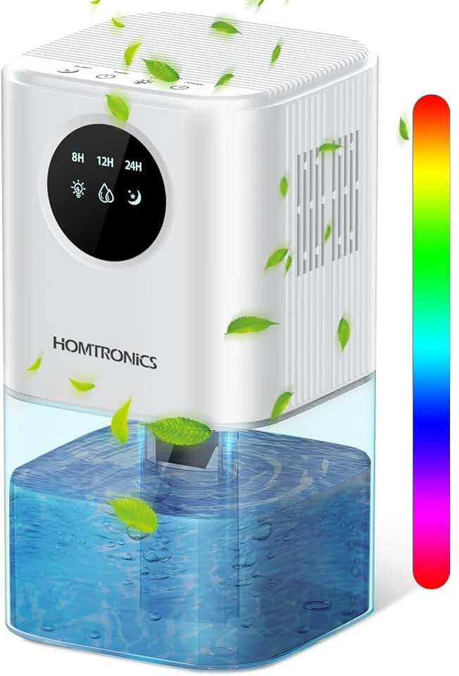 Luftentfeuchter, Anti-Schimmel, mit LED-Licht in 7 Farben, 1700 ml, Timer 8/12/24 Stunden, tragbar, leise, für Schlafzimmer, Schimmel, Bad, Schrank, Weiß