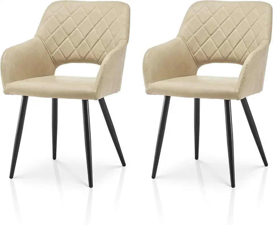 TUKAILAI Esszimmerstühle 2er Set aus Kunstleder, Küchenstuhl Polsterstuhl mit Offener Rückenlehne,Armlehnen,Gepolstertem Sitz, Metallbeinen, Stühle für Wohnzimmer,Esszimmer,Küche