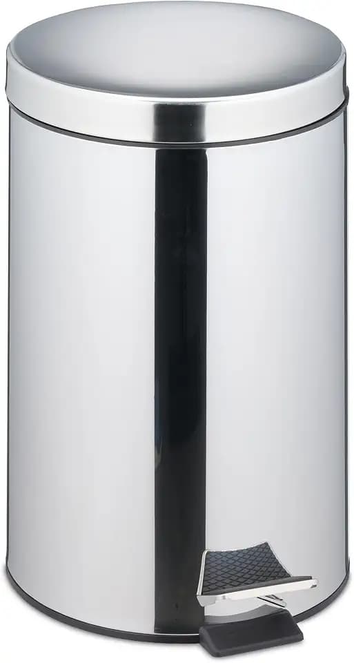 Relaxdays Mülleimer Küche, 20 Liter, spiegelpolierter Edelstahl, entnehmbarer Inneneimer, Fußpedal, Treteimer, Silber