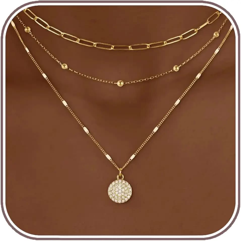 Layered Gold Necklace Stack for Women, 18K Gold Plated Stainless Steel Hypoallergenic Jewelry, 3 Pcs Dainty Pendant Paperclip Chain Necklace Stack Set, Non-Tarnish Birthday Gift for Women