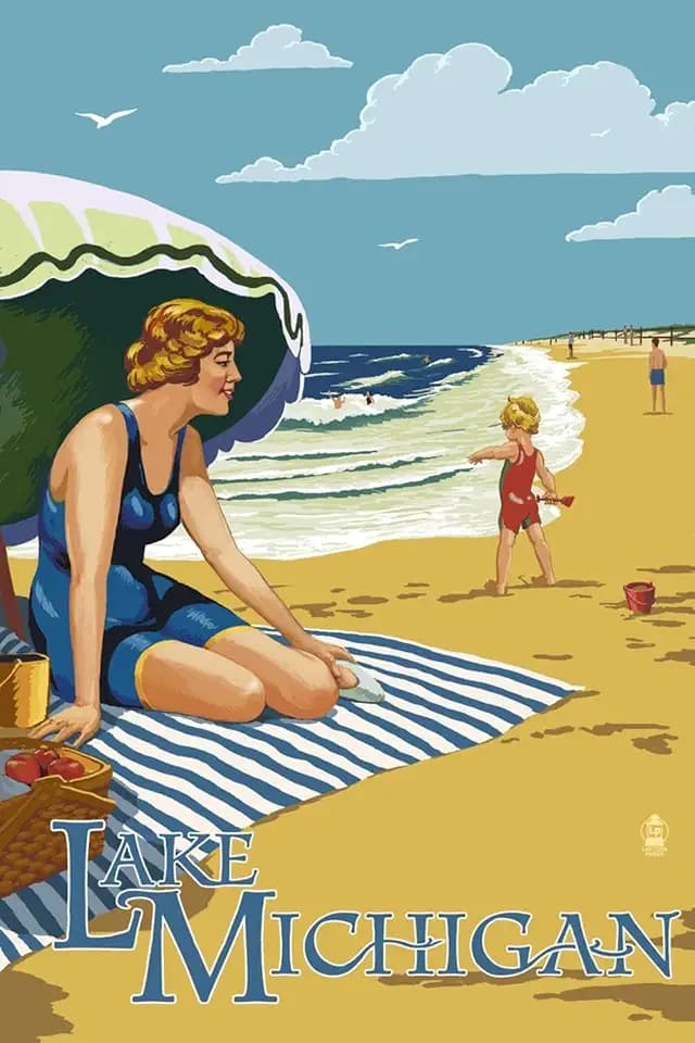 ART.COM Wall Art Print Lake Michigan - Beach Scene by Lantern Press, 24" x 36"