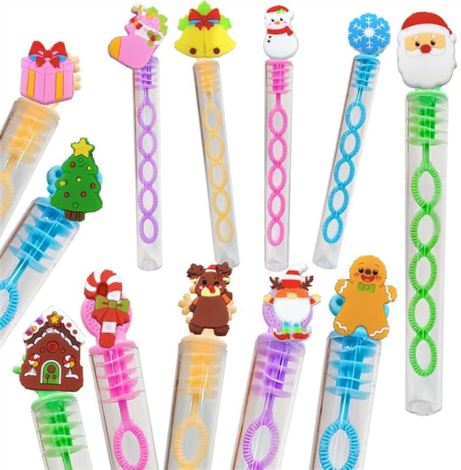 24 Packs Bulk Mini Christmas Cartoon Shape Bubble Wands, for Kids Christmas Party Favors Student Gifts Supply