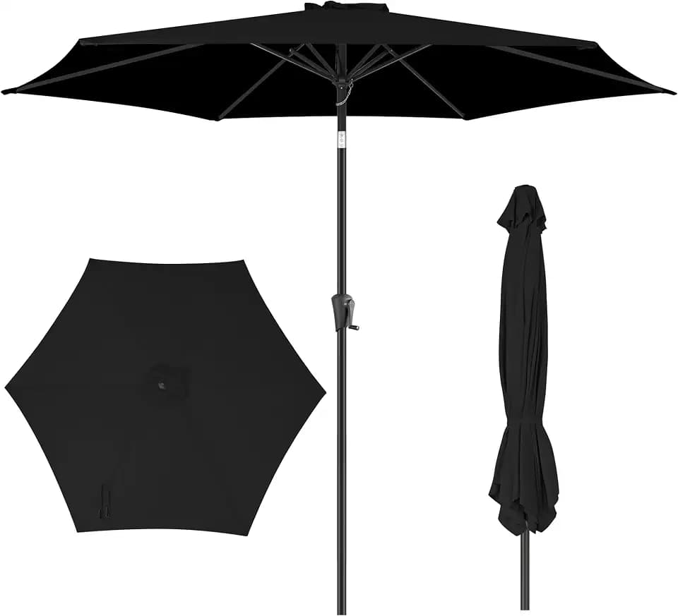 Outdoor Patio Umbrella with Push Button Tilt, 9 ft Black