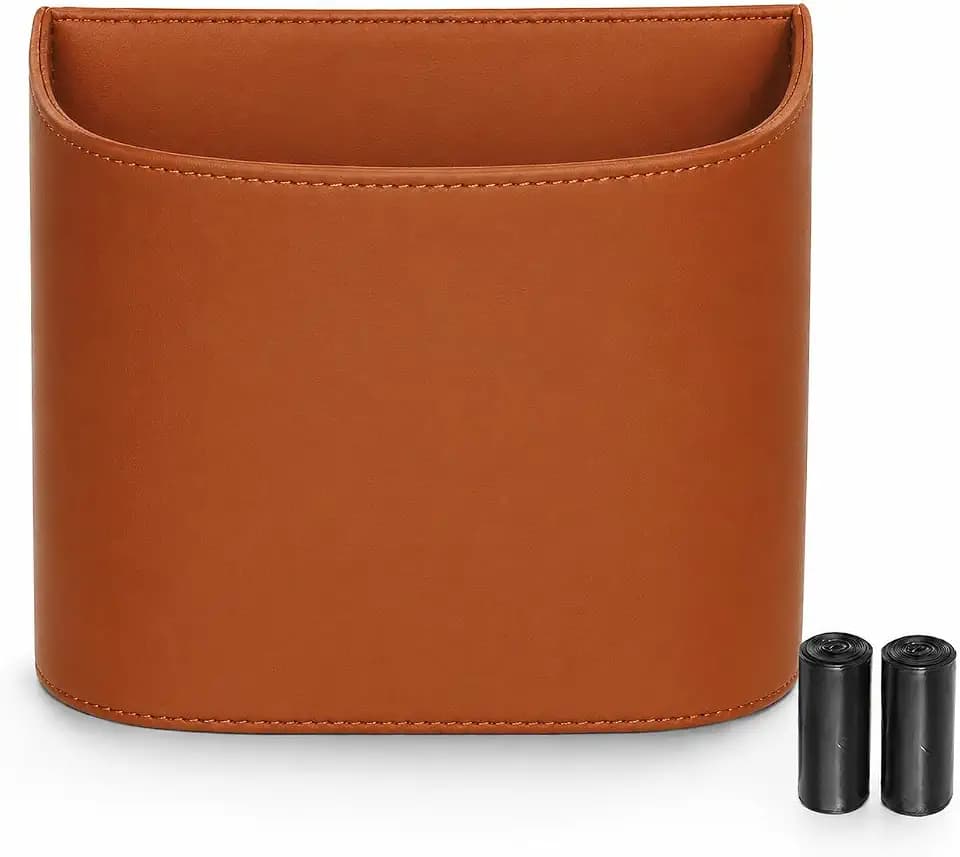 Leather Car Trash Can, Leakproof Car Garbage Can, Secure Hook & 60 Liners