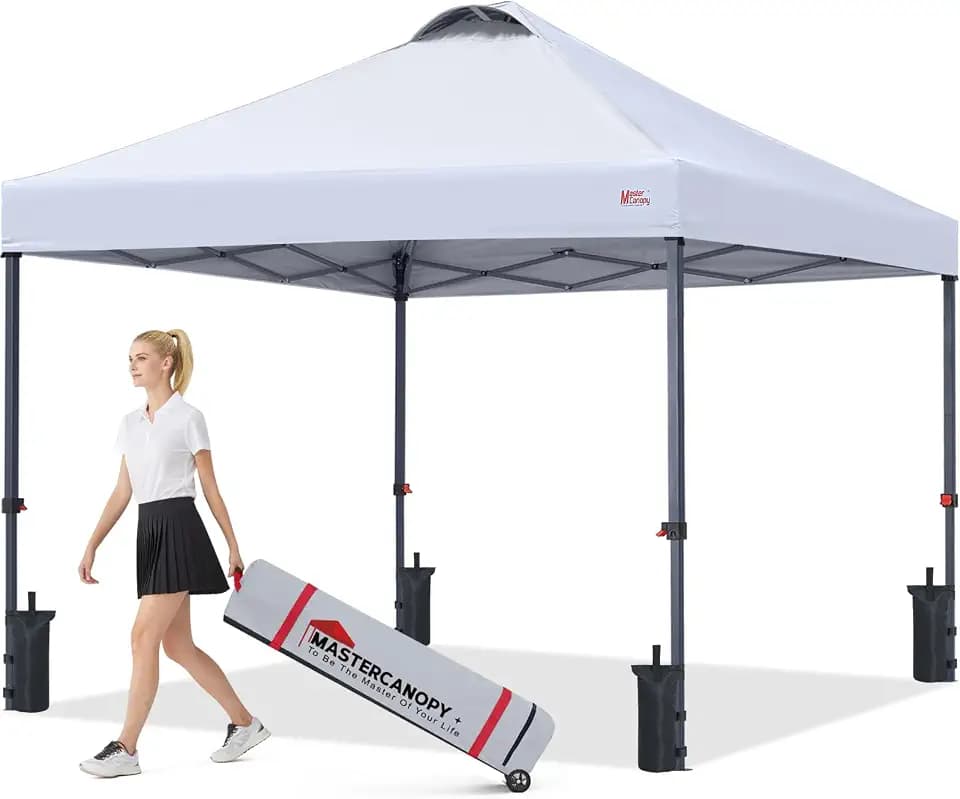 MASTERCANOPY 10x10 Durable Pop Up Canopy Tent with Roller Bag, White