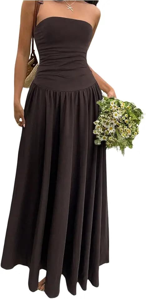 Milumia Women's Summer Strapless Maxi Dress Ruched Casual Long Dresses