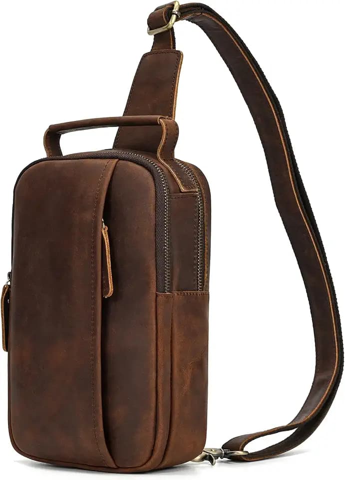 Sling Bag Leder Schultertasche Brusttasche Umhängetasche Herren Bauchtasche Tasche Rucksack Daypacks