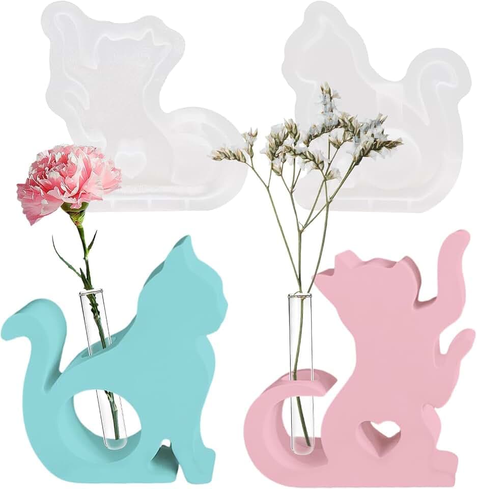2 Stück Silikonformen – 3D Katze & Reagenzglasvasenform für Epoxidharz, Gießformen als Kerzen Formen für Handwerk