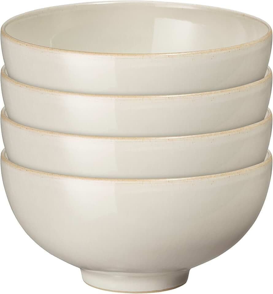 Denby - Leinen Creme Weiß Reisschalen 2er Set - Spülmaschinenfest Mikrowellengeeignet Geschirr - Keramik Steinzeug Geschirr Naturtöne