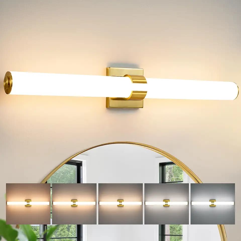 AIJIASI Gold Bathroom Light Fixtures Over Mirror - 31inch Vanity Light Fixture 28W 5CCT Dimmable LED Bathroom Sconce with Acrylic Shade Vanity Light Bar for Mirror Bedroom Living Room