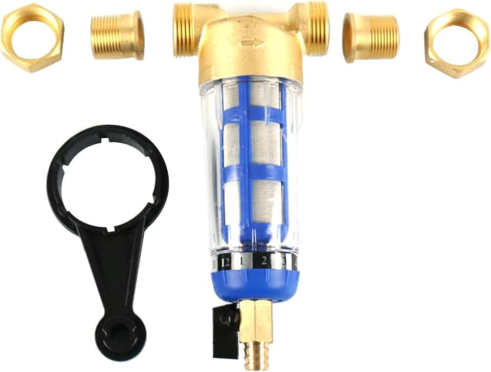 Ausspülbarer Feinfilter Wiederverwendbare, 1" Außengewinden Spin Down Sediment Wasserfilter mit 1/2" 3/4" Verschraubung, Wasser Vorfilter Sedimentfilter für Brunnenwasser Schlauch (3/4" Male Thread)