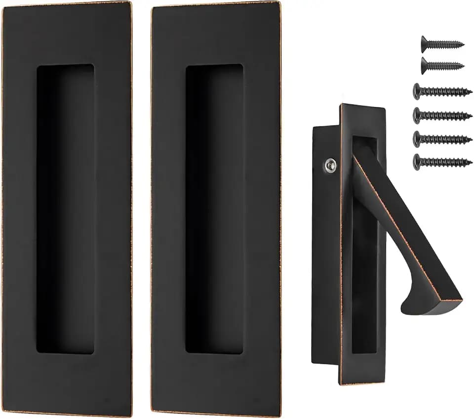 Pocket Door Hardware and Edge Pull,Stainless Steel Pocket Door Handles Latch,Recessed Finger Flush Pulls,for Closet,Sliding,Barn Door (Oil Rubbed Bronze, 6Inch)