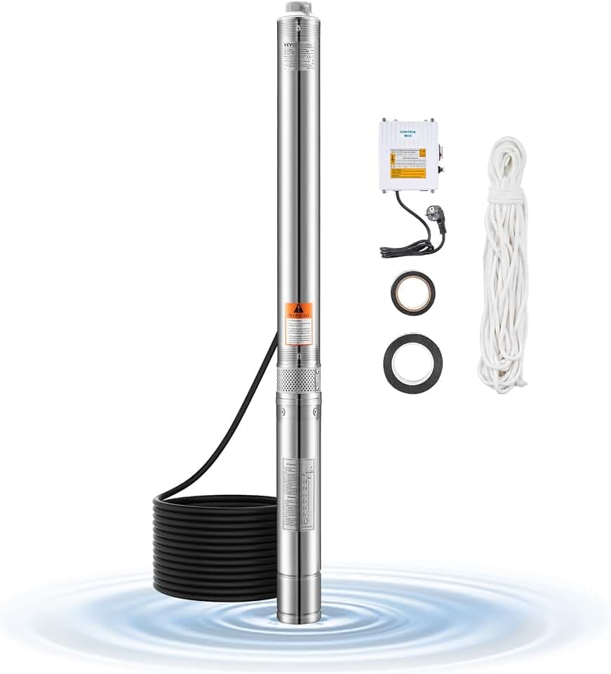 VEVOR Tiefbrunnenpumpe, 550 W Ausgangsleistung, 65 L/min Durchfluss, 64 m Förderhöhe, mit 20 m Kabel, externer Steuerkasten, Edelstahl-Wasserpumpe, für industrielle Bewässerung und Heimgebrauch, IP68
