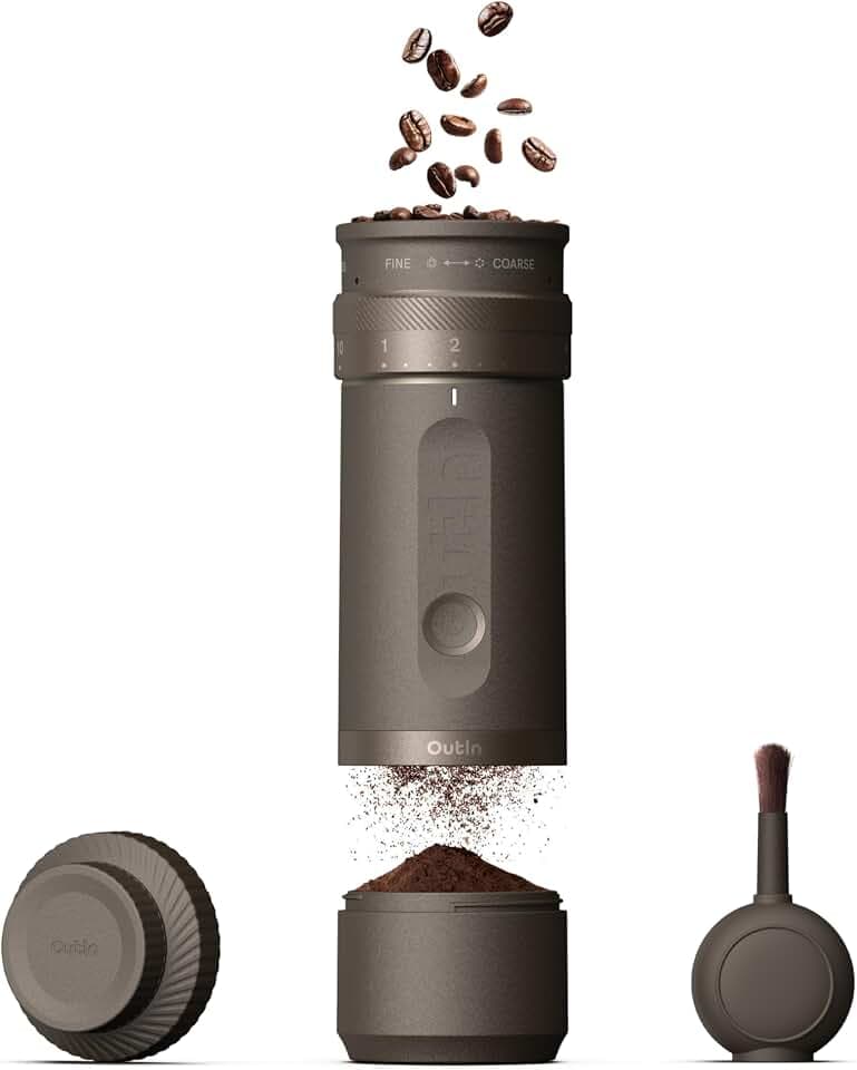 OutIn Fino Elektrische Kaffeemühle mit Kegelmahlwerk, Tundra Brown