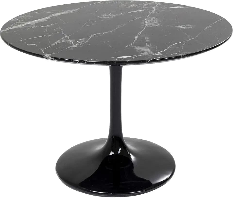 Kare Design Tisch Solo Marble, Schwarz, 2-4 Personen, D110cm, Marmor-Optik, Handgearbeitet, Pflegeleicht, Rund, Elegant, Spritzwassergeschützte Tischplatte, Kleiner Esstisch, 75,5x110x110 cm (HxBxT)