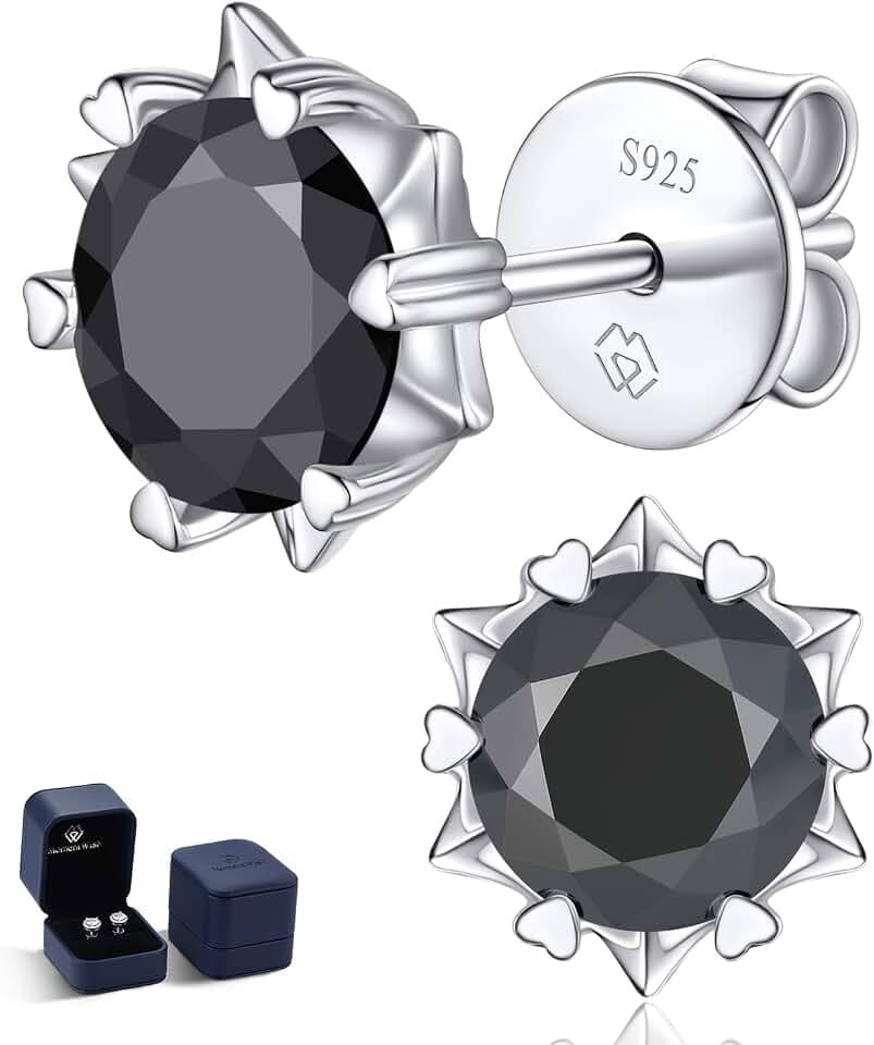 MomentWish Schwarze Moissanite Ohrstecker, 1-2 Karat Ohrringe Schwarz Herren Damen 925 Sterling Silber Simulierter Diamant Ohrring Solitär Ohrschmuck Geschenk für ihn 5/5.5/6.5mm