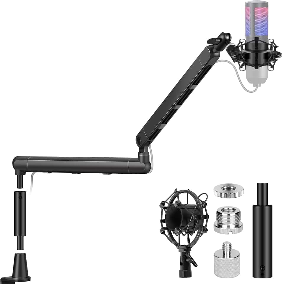 CAHAYA Low Profile Mikrofon Arm aus Metall mit Kabelmanagement, Verstellbar