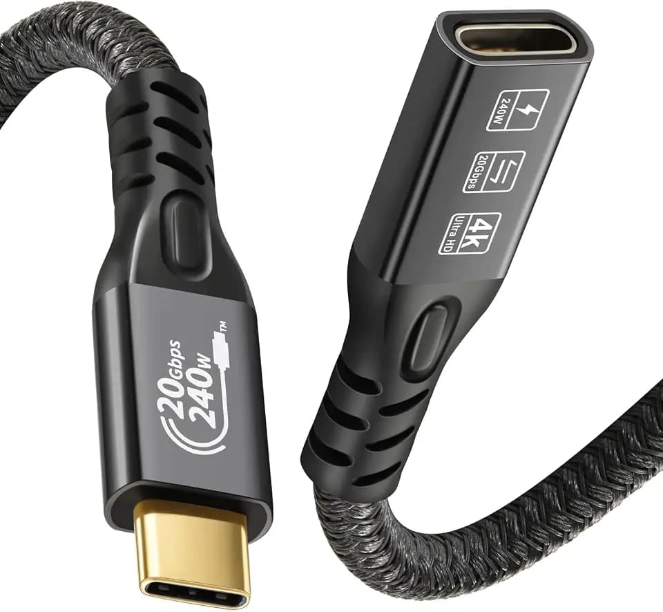 20Gbps USB C 3.2 Extension Cable, USBC 3.2 Gen2 Type-c Male to Female Extender Cable Ultra HD 4K@60Hz 240W Charging 20Gbps Data Transfer Compatible with External SSD eGPU (Extension 20G 240W-0.25M)