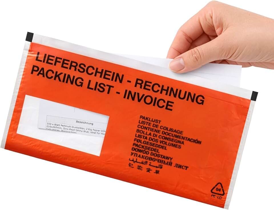 Netuno 250 Lieferscheintaschen rot selbstklebend DIN lang 23,9x13,1 cm | DL rot bedruckte Versandhüllen · für Lieferscheine, Rechnungen & Zoll