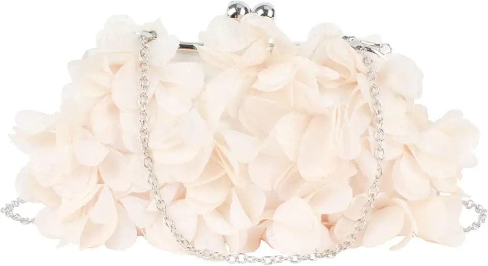 Damen Elegante Handtasche Blumen Clutch Seide Abendtasche Henkeltasche Crossbody Bag mit Kette Kisslock Design