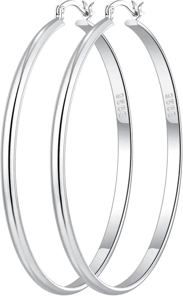OOOPEL 3mm Wide Large Gold/Silver Hoop Earrings Sterling Silver Hoop Earrings For Women Big Gold Hoops Hypoallergenic 925 Sterling Sliver Earrings Hoops 30/40/50/60mm