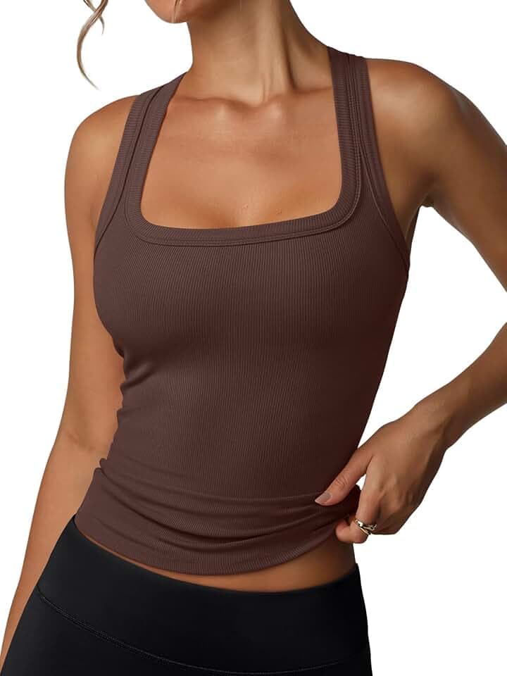 REORIA Built in Bra Tank Tops for Women Summer Sleeveless Racerback Square Neck Casual Basic Ribbed Tops 2026