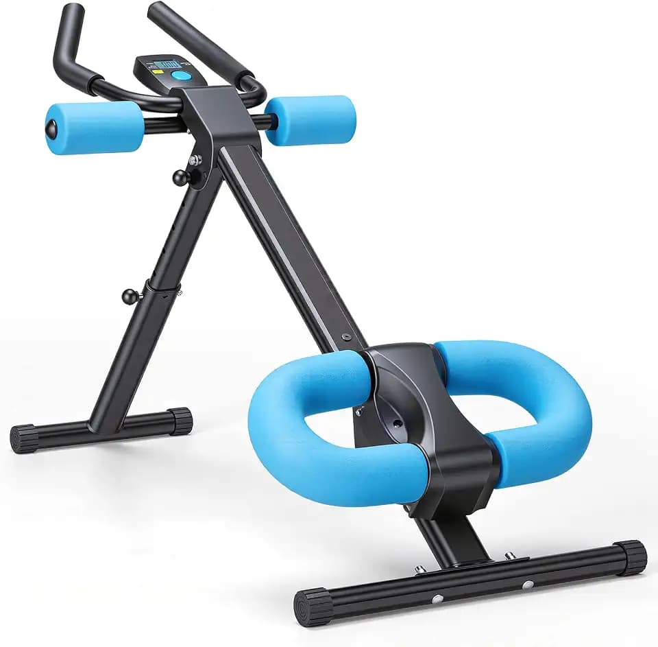OLIXIS Ab Machine, Ab Workout Equipment for Home Gym, Adjustable Abdominal Trainer for Stomach Workout, Foldable Core Strength Exercise Machine with 440LBS, LCD Display, Knee Protection, Black Blue