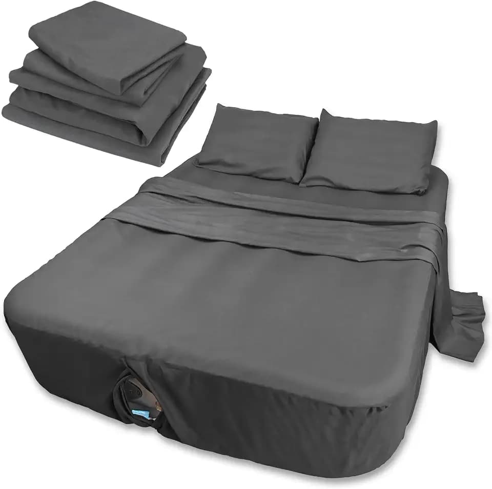 Air Mattress Sheet Set Full Size- 4 Pieces Soft & Breathable Deep Pocket Sheets Set for 16-24 Inch Inflatable Bed with Flat Sheet, Fitted Sheet and Pillowcase, Ideal for Camping, RV, Guest Room, Gray