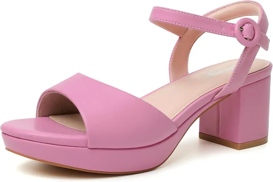 RIBONGZ Women's Platform Heels Chunky Block Heel Sandals Open Round Toe Strappy High Thick Heeled with Ankle Strap Comfortable Sexy Dressy Heels Work Wedding Party Office Casual Shoes