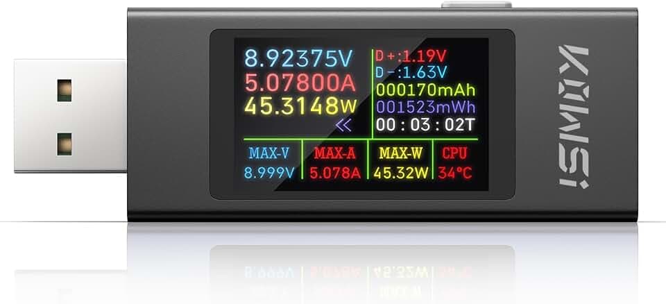 USB Tester Messgerät Multimeter Digital, 4-30V 0-12A PD QC USB Voltmeter Power Meter Kapazität Spannungsprüfer Strommessgerät, USB Leistungskapazität Detektor (KWS-MX23)