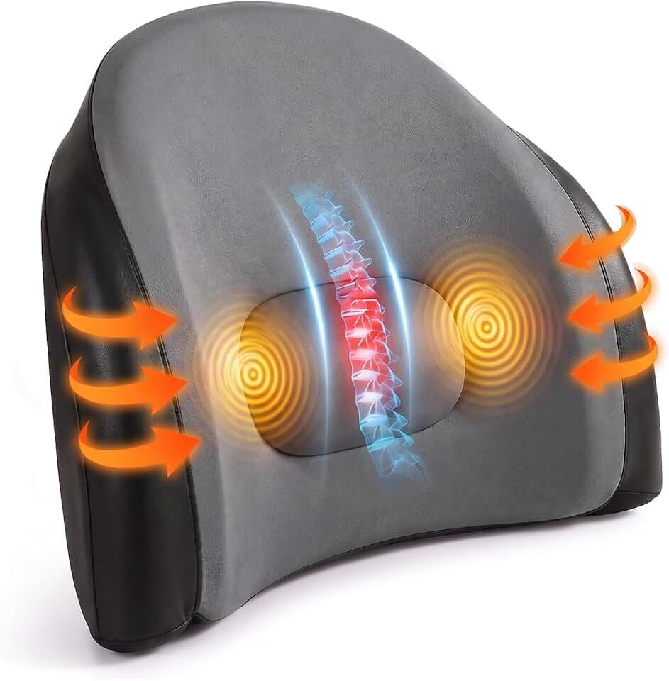 Lumbar Support Pillow for Car, Built in Vibration Massage, 6 Vibration Modes and 3 Intensity Levels, Relieves Back Pressure, Washable Cover, Fits Most Vehicle Models, Great Gift Idea