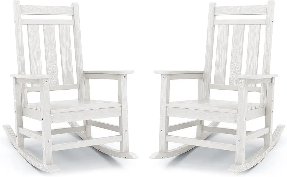 KINGYES Oversized Outdoor Rocking Chair Set of 2, HDPE Patio Rockers, White