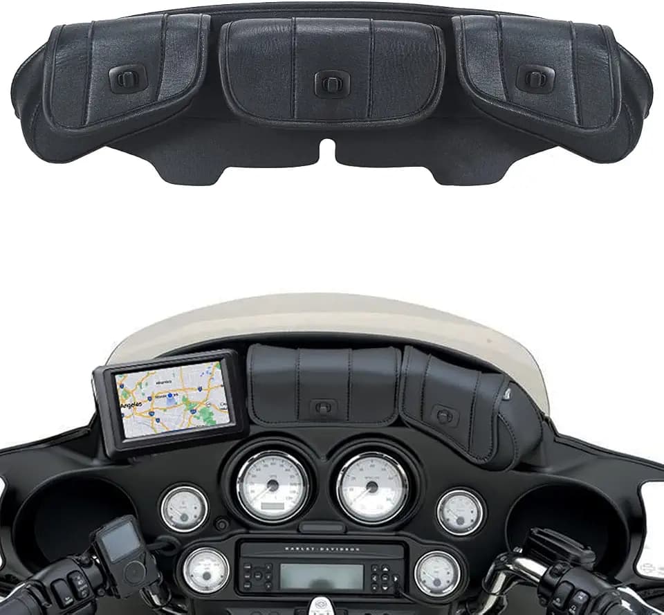 FOVPLUE Three-Pocket Batwing Fairing Pouch for Harley Electra Glide Black