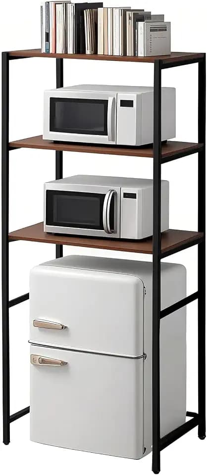 Colingmill 3 Tier Black Mini Fridge Stand with Storage for Dorm, Over Mini Fridge Multipurpose Storage Shelf Rack Standing Organizer for College Rooms Kitchen Pantry, Home, and Offices, Coffee