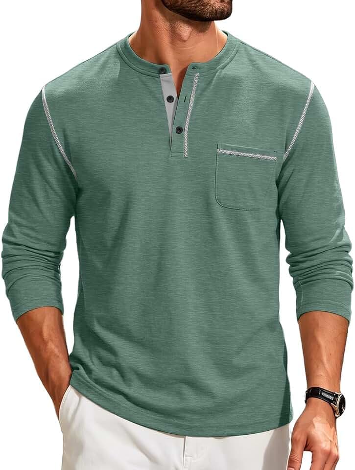 Men's Henley Shirt Long Sleeve T-Shirt Casual Top Pullover Lightweight Top Shirts with Button