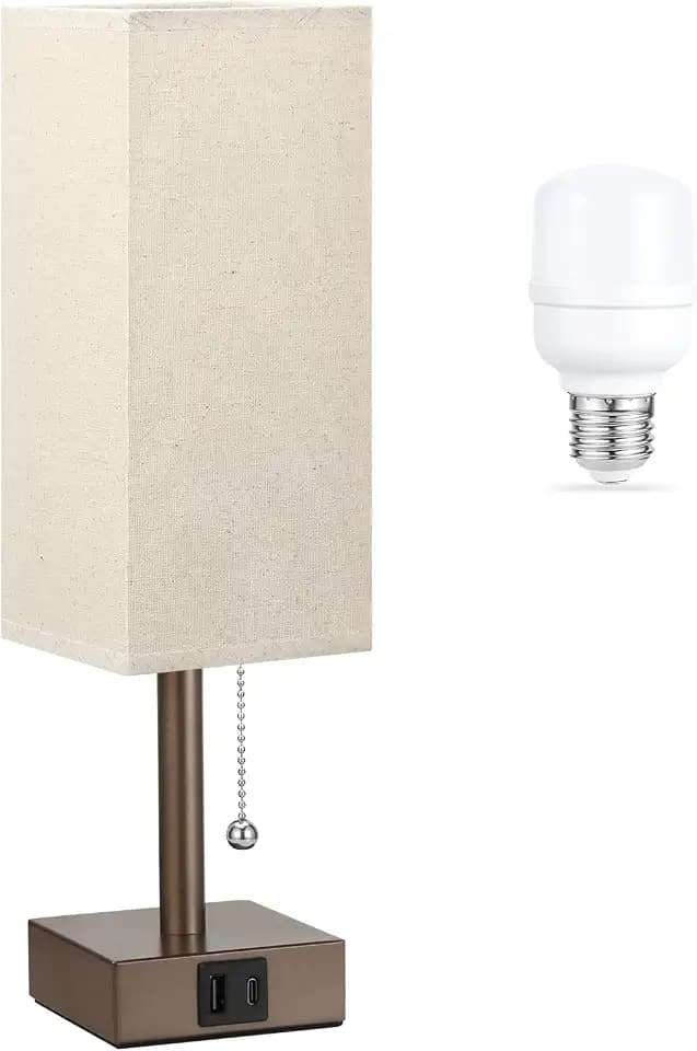 Brown Bedside Table Lamp for Bedroom - Desk Lamp For Nightstand, USB C+A