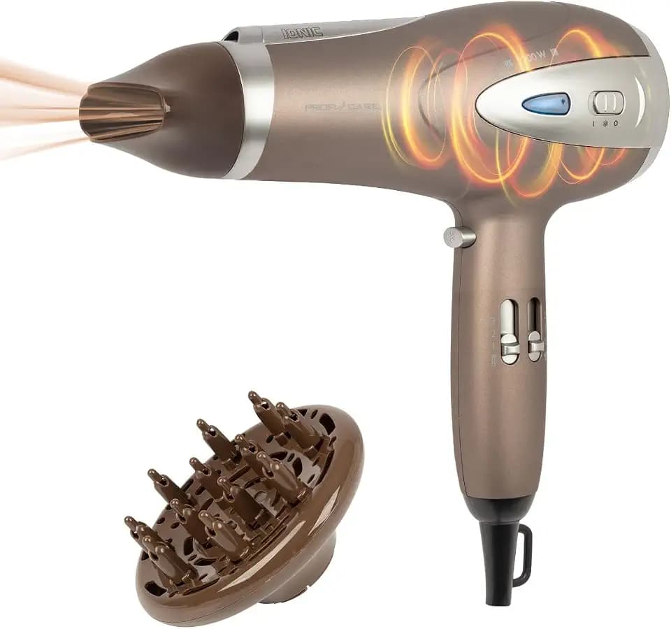 ProfiCare® Haartrockner mit Ionisierungsfunktion 2200W | extra leichter Reiseföhn 3 Leistungsstufen und 2 Gebläsestufen | Haarföhn inkl. Cool-Shot | Föhn mit Diffusor & Formdüse | PC HTD 3113 braun