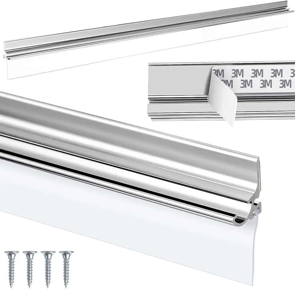 32" Chrome Framed Shower Door Replacement Drip Rail with Vinyl Sweep Door Water Deflector, Applied Mounting Tape and Screws (32Inch)