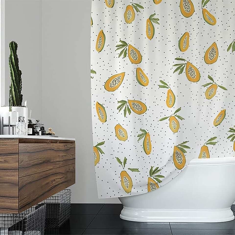 Dekorativer Papaya-Duschvorhang, wasserdichtes Polyestergewebe, Heim-Badezimmer-Dekor, Hängevorhang mit Haken, 183 x 183 cm, Hotelqualität, maschinenwaschbar